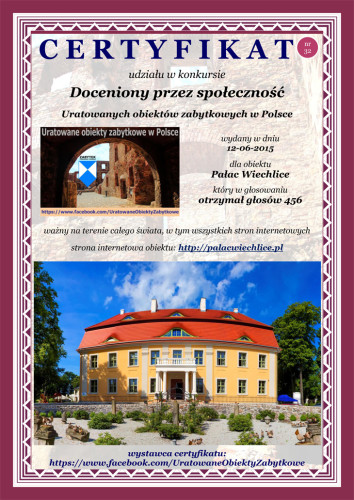 Trzydziesty drugi certyfikat - Pałac Wiechlice - http://palacwiechlice.pl