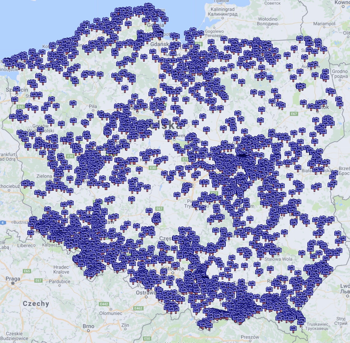 Mapa ciekawych miejsc w Polsce z albumów publikowanych na Facebooku